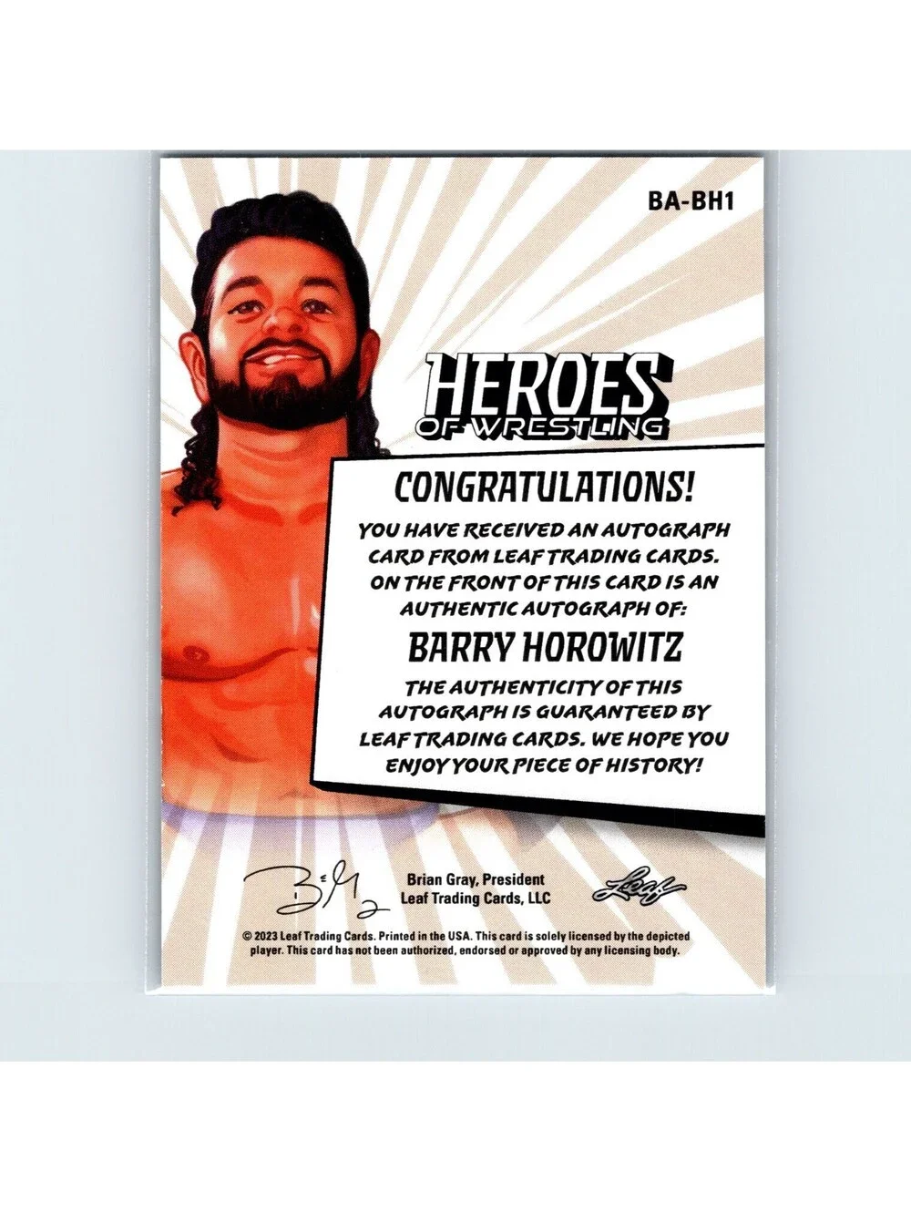 2023 Leaf Heroes of Wrestling Barry Horowitz #BA-BH1 Autographs